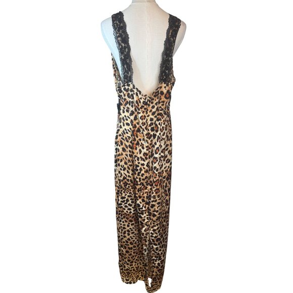 NWT PrettyLittleThing Size 16 Leopard Print Maxi Dress Black Lace Detail - Picture 9 of 15